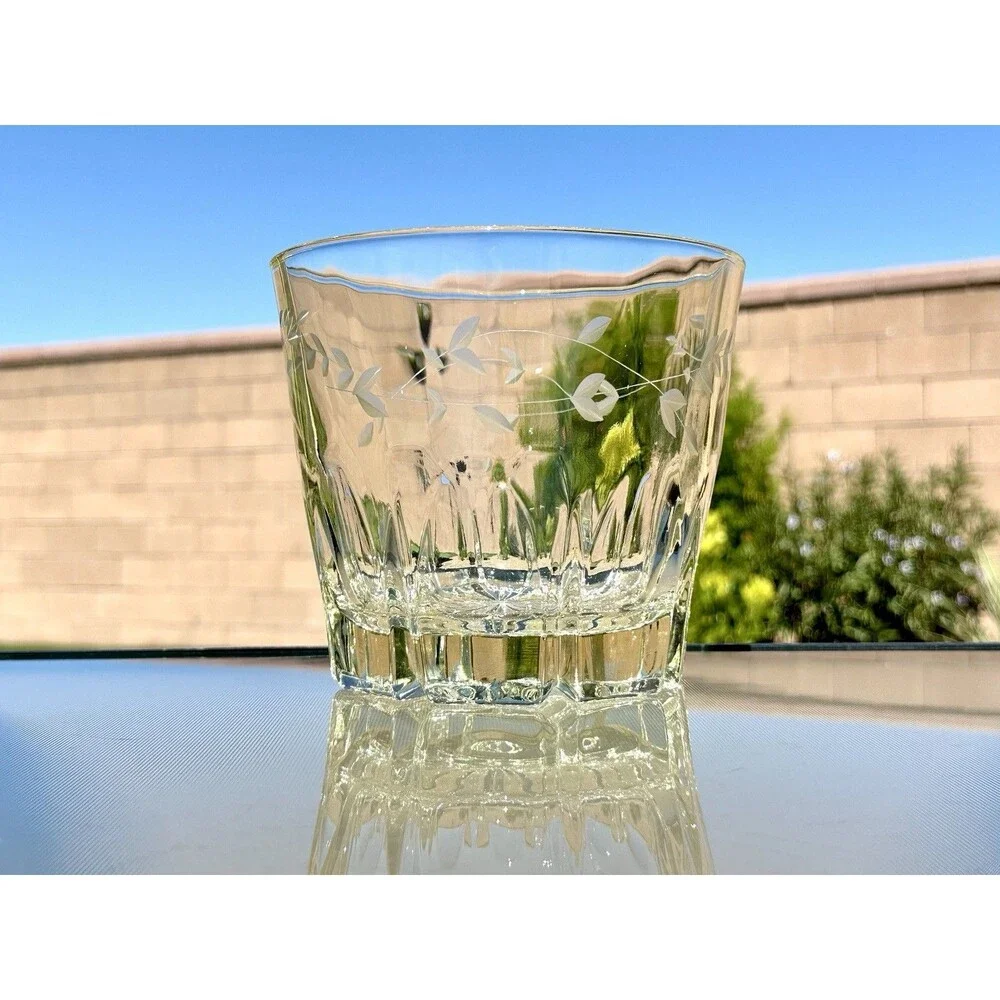 Vintage Princess House Heritage Crystal Ice Bucket Etched Floral Glass 5.5”