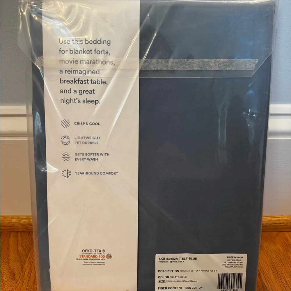 NWT The Company Store Percale Slate Blue Bedding Twin Top Sheet