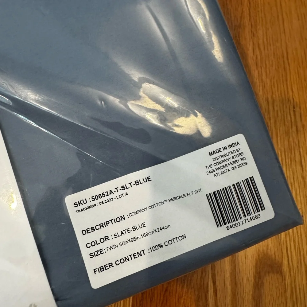 NWT The Company Store Percale Slate Blue Bedding Twin Top Sheet