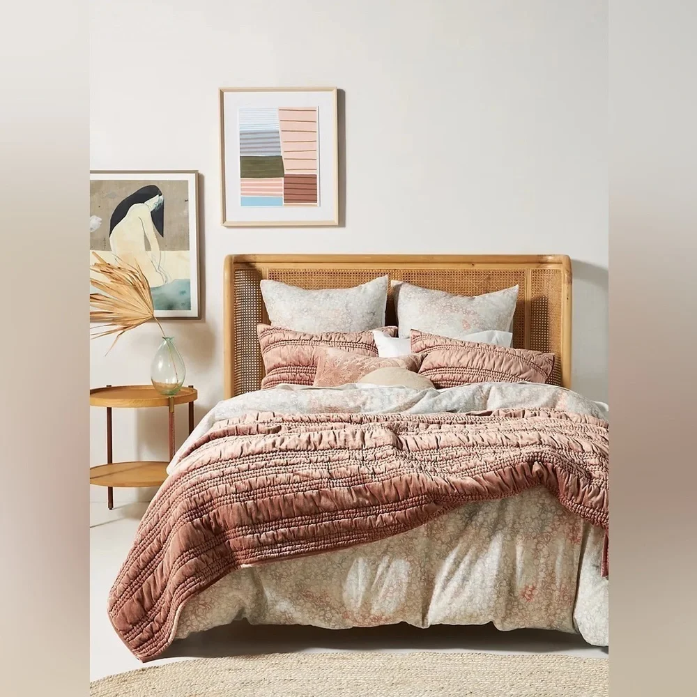 Anthropologie Lustered Velvet Alastair Peach Quilt NWT