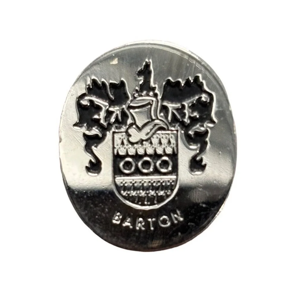 Barton Family Crest Cufflinks Silver Tone Oval Coat of Arms Heraldic Mens Formal