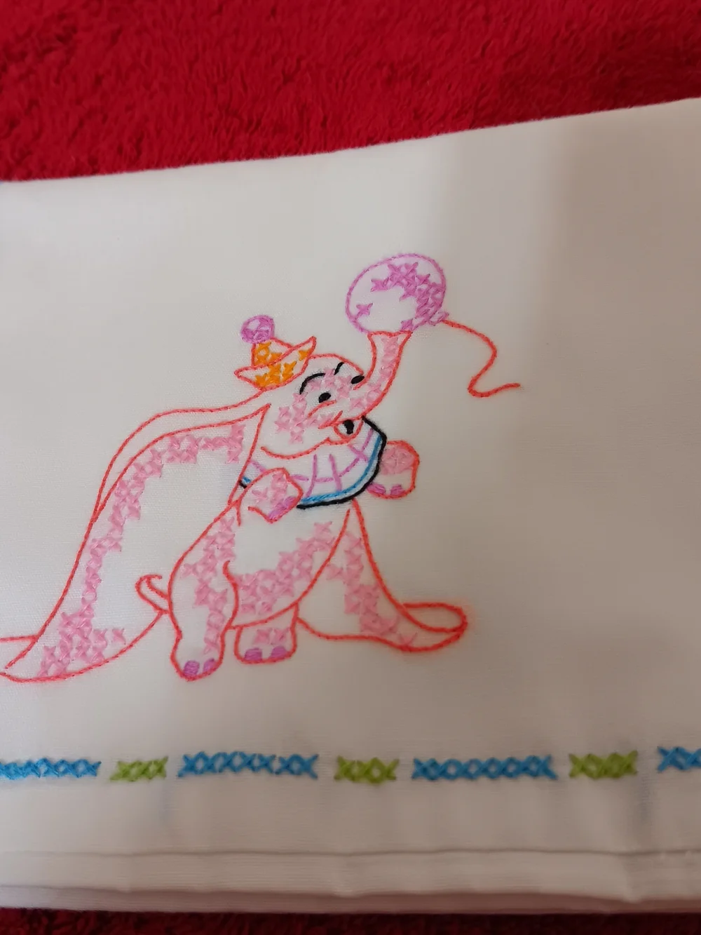 Embroidered Elephant & Bunny Vintage Cotton Crib Sheet Set - Pink, Blue, Cream