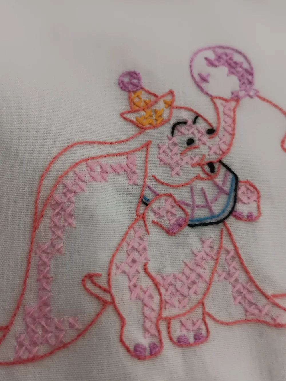 Embroidered Elephant & Bunny Vintage Cotton Crib Sheet Set - Pink, Blue, Cream