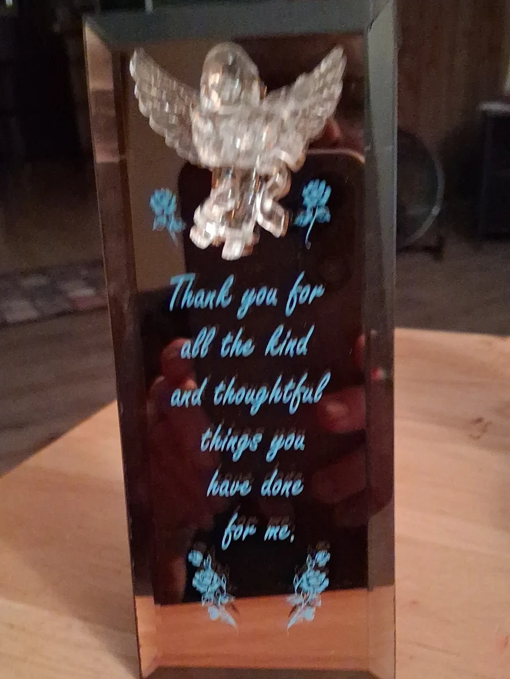 Engraved Thank You Crystal Plaque with Angel Accent