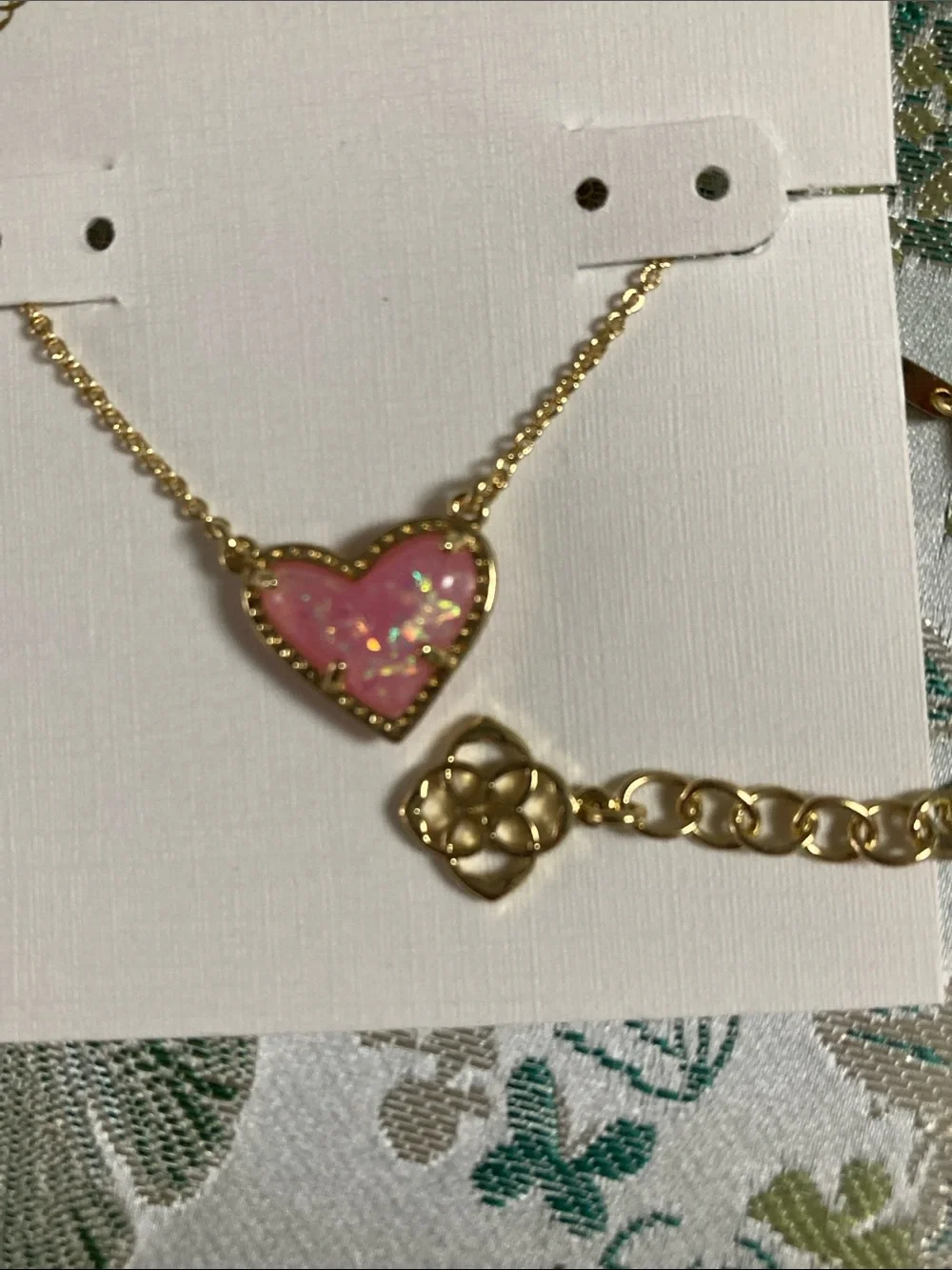 Kendra Scott Pink Opal Heart Necklace for Kids - Gold Chain