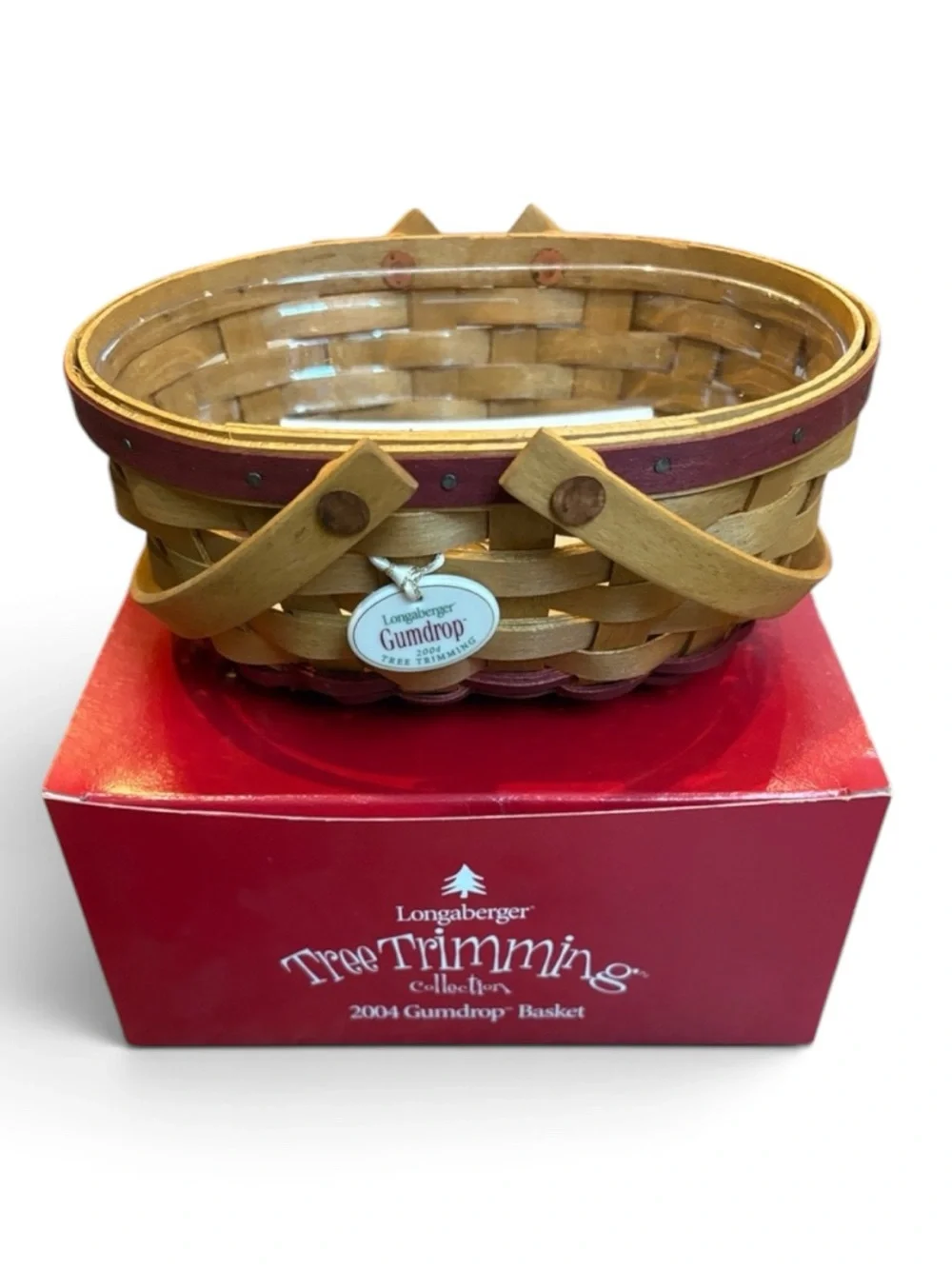 Longaberger 2004 Gumdrop Tree Trimming Christmas Basket with Tie On & Protector