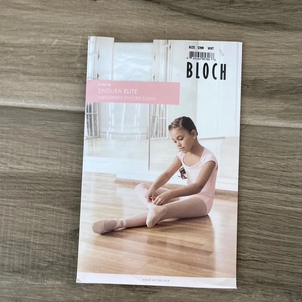 New Bloch Child M white Endurance Elite Footed Tights