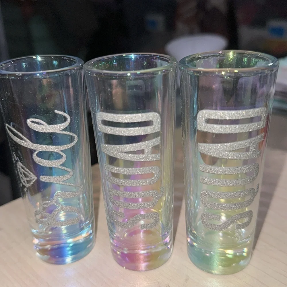 Bachelorette shot glasses set NEW‎ sparkle hologram glass set of 3 party time