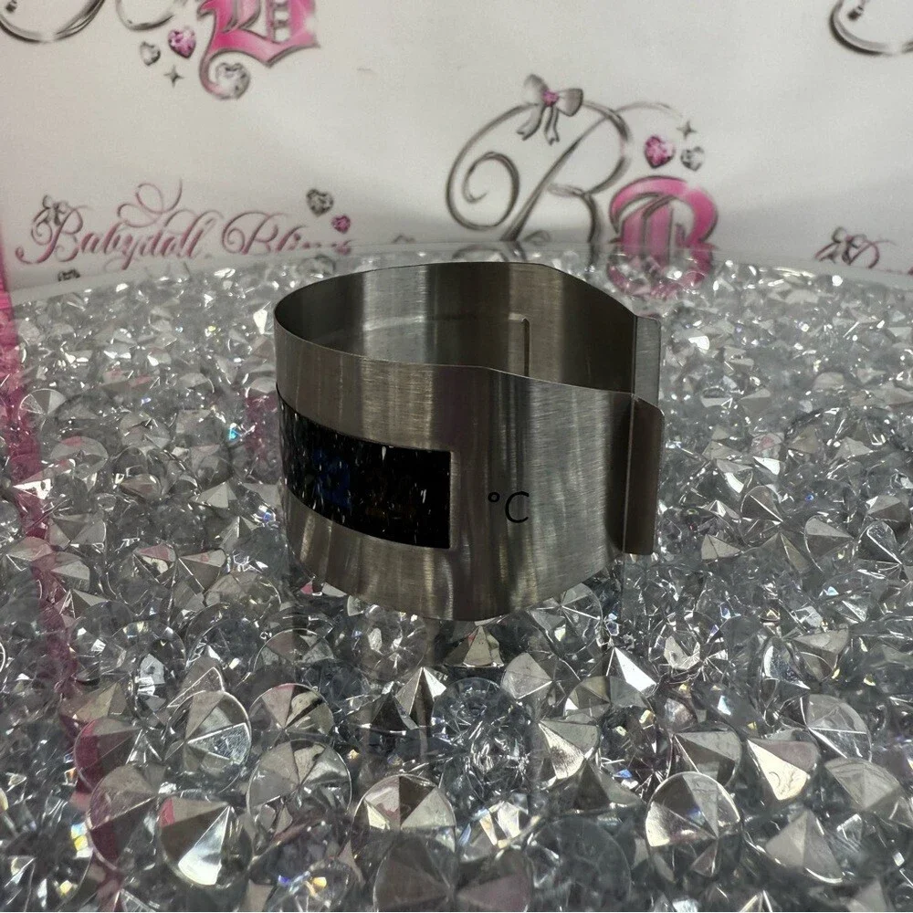 Thermometer wine bottle temp Stainless Steel Wine Cuff Bracelet - Black Accent