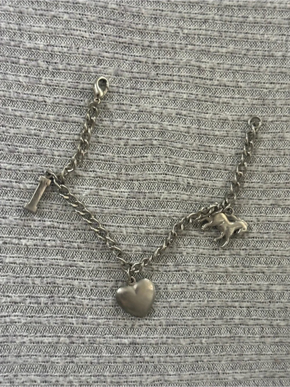 Equestrian theme silver tone “I love horses” kids chain bracelet