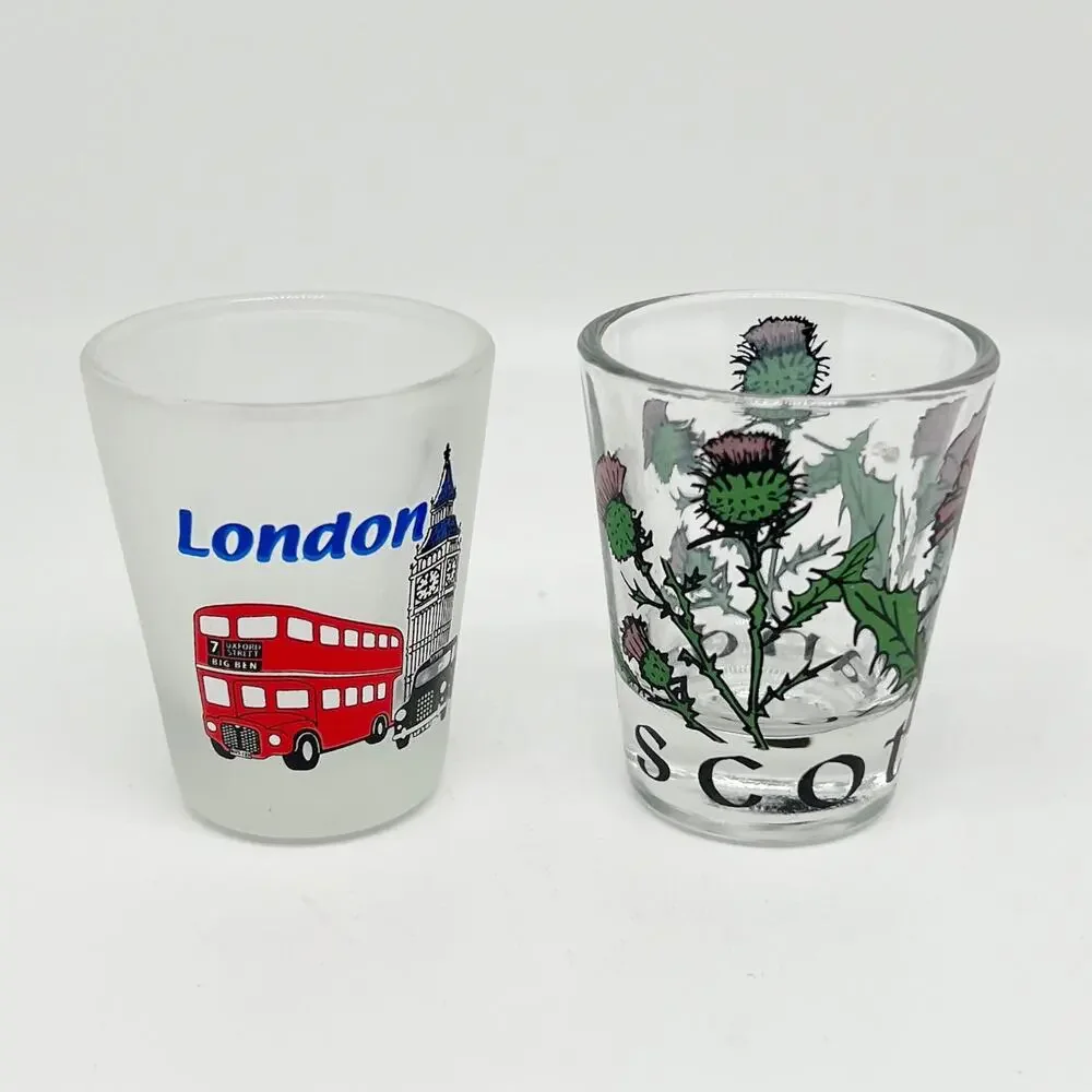 Lot of 2 Europe Souvenir Shot Glasses - London and Scotland