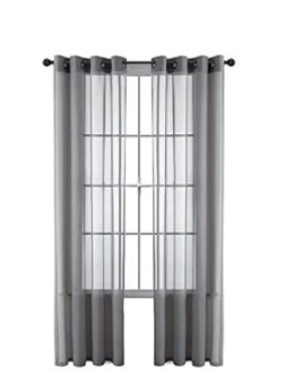 Gray Sheer Layered Curtain Panels (2) with Metal Grommets- 84 inches long