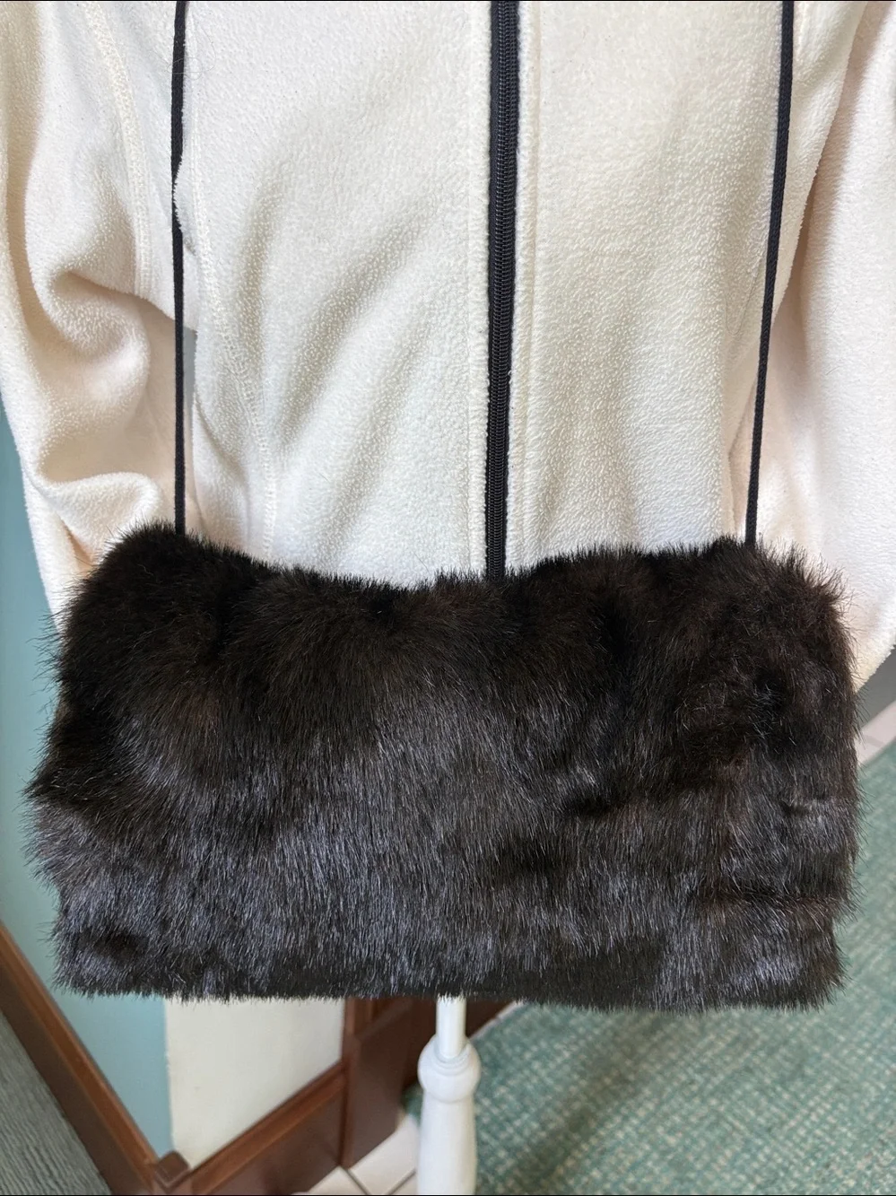 Hand Warmer  Muff   Faux fur Around the neck string keeper Brown black  adult