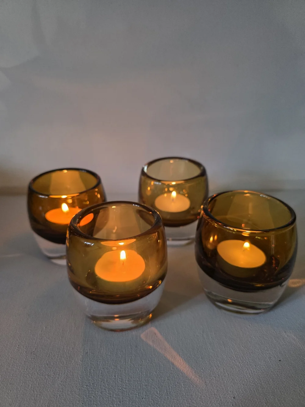 Mikasa Amber and Clear Glass Tealight Holders - Set of 4