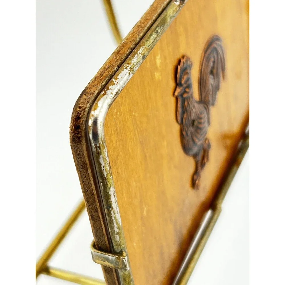 Vtg Victor Goldman Rooster Napkin Holder Wood Brass MCM Country Farmhouse Retro