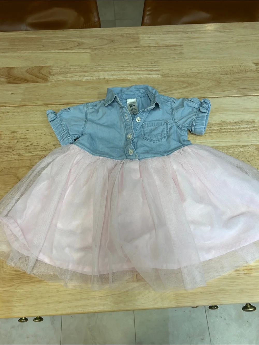 Denim Top Pink Tulle Baby Dress