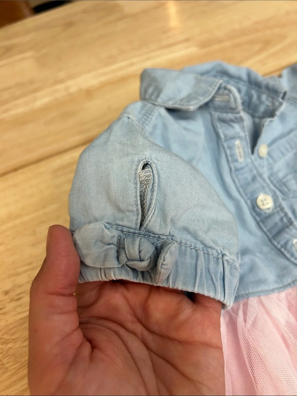 Denim Top Pink Tulle Baby Dress