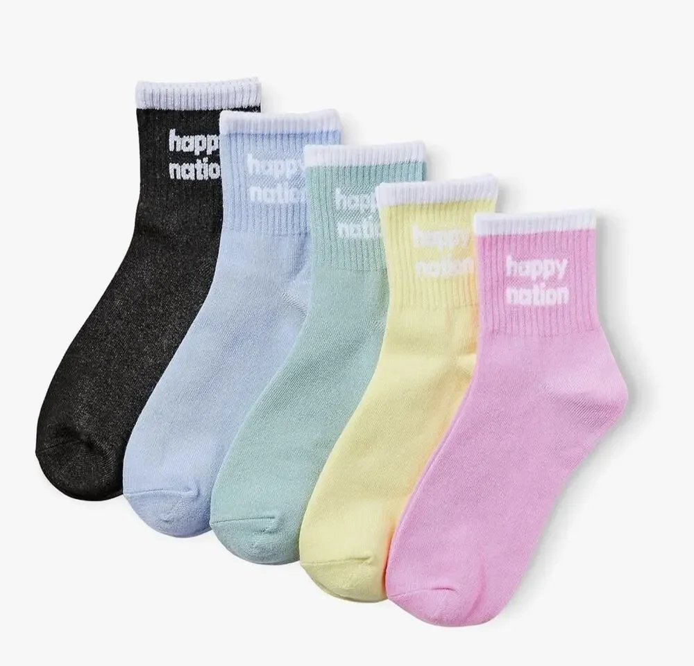 Happy Nation Girls Quarter Socks Multicolor Size Medium 5 Pack
