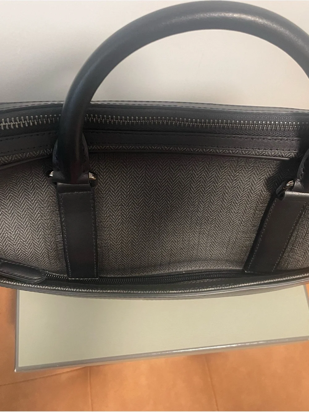 Zegna Black Leather Gradient Laptop Briefcase with strap
