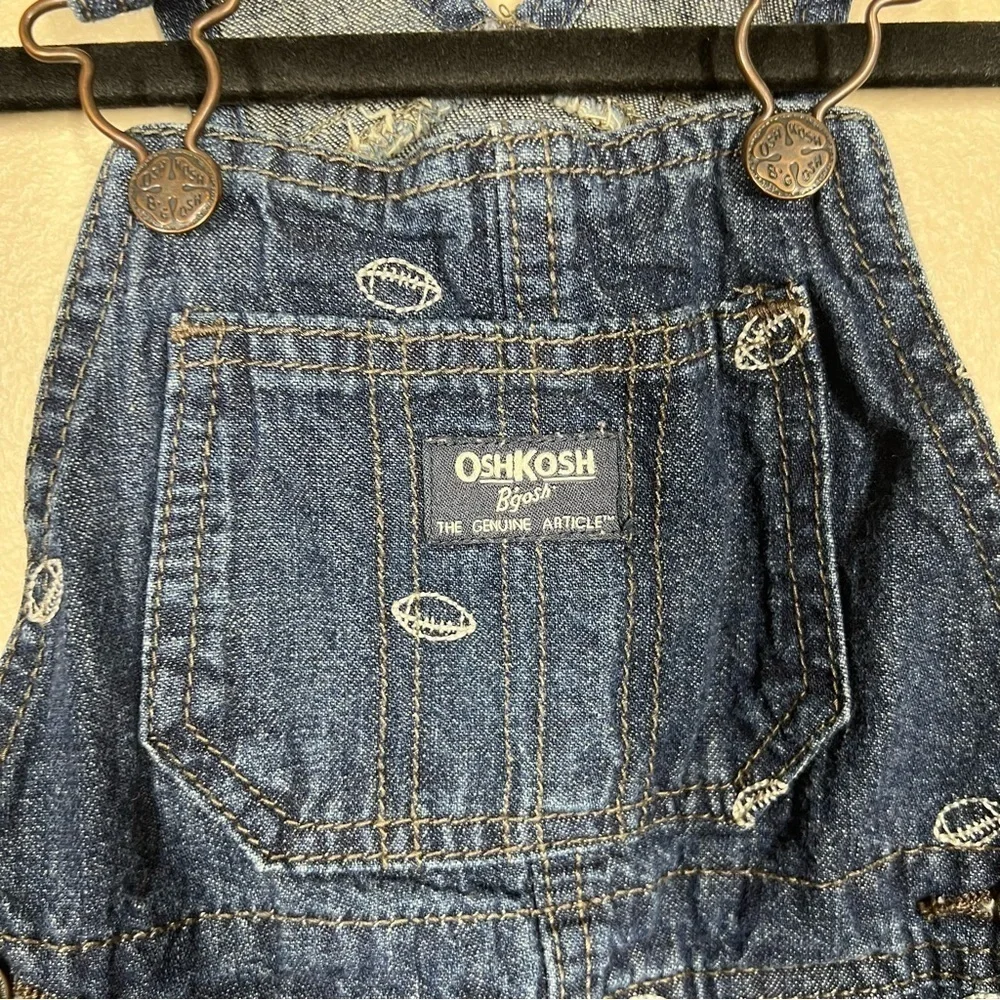 OshKosh B’gosh Toddler Football Embroidered Denim Overalls Size 24M Cotton