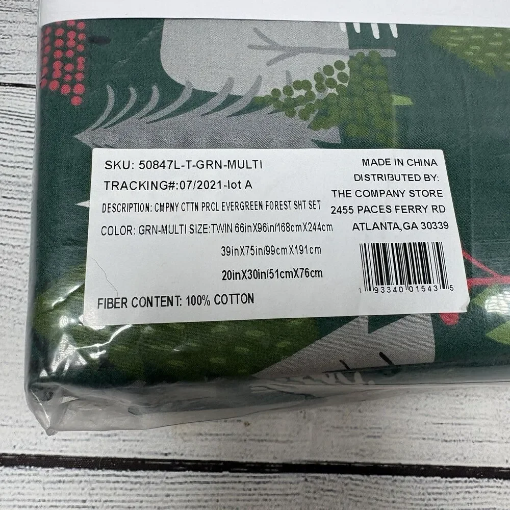 The Company Store Evergreen Forest TWIN Sheet Set Green Red Christmas Trees NEW