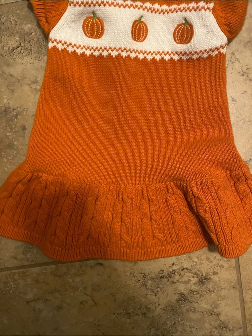Gymboree Pumpkin 3-6mo Dress Orange Fall Fair Isle Cottagecore Cable Knit Peplum