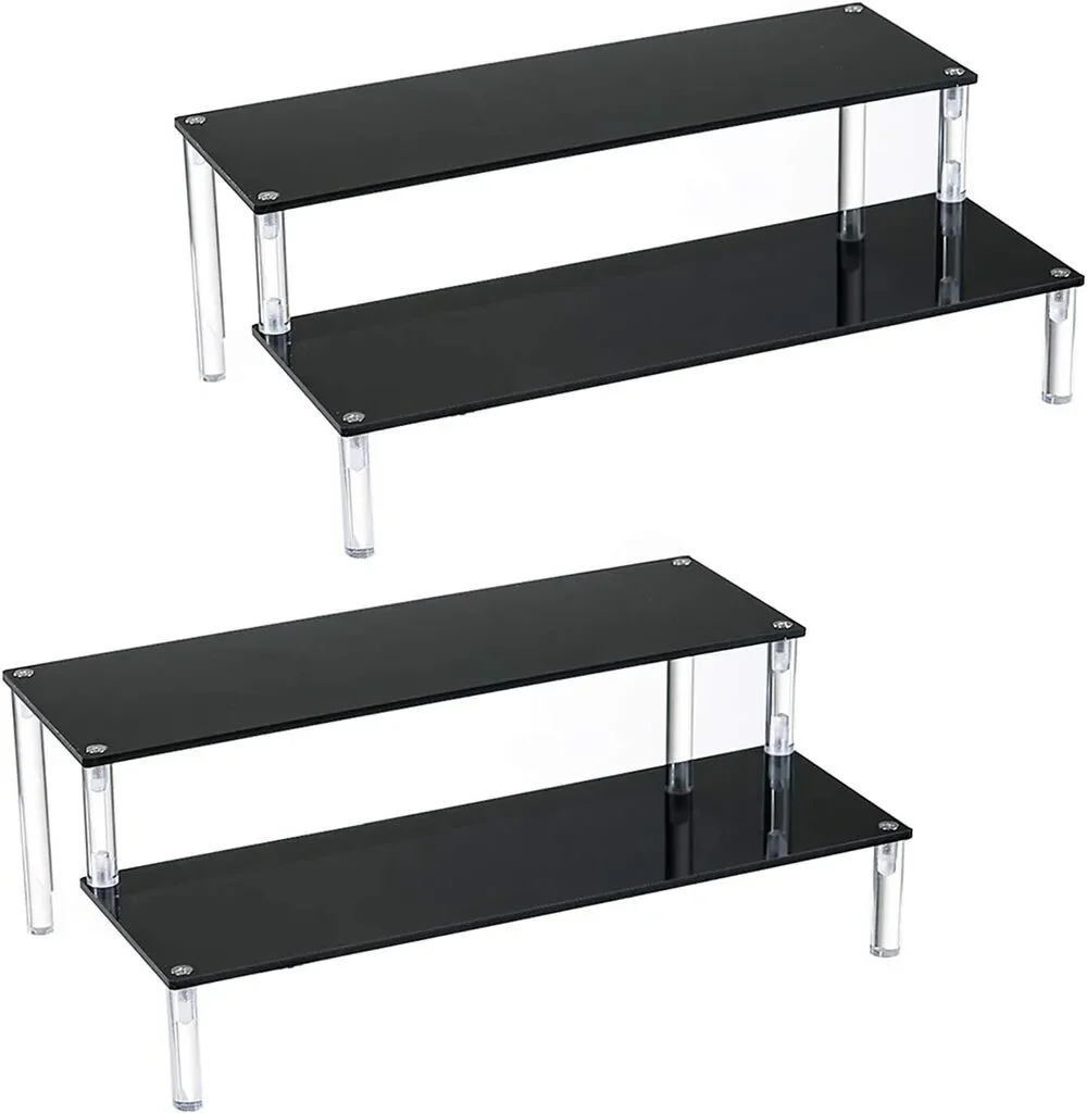 2-Tier Black Acrylic Display for Dessert Jewels Figurine Cupcake Stand - 2 Pack