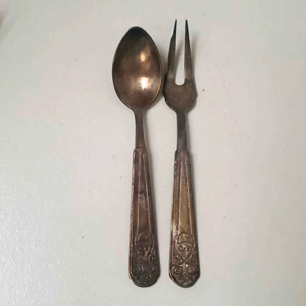 Vtg Silver plated Dessert Set 4 Fruit Forks 4 Tea Spoons 1949 European