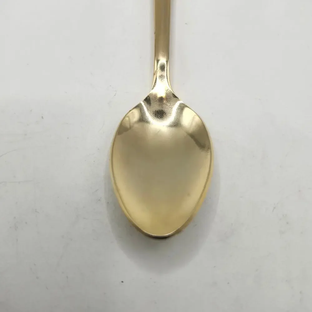 Asian Souvenir Spoon Gold Tone Enamel Traditional Woman 18/10 Stainless 6 Inch