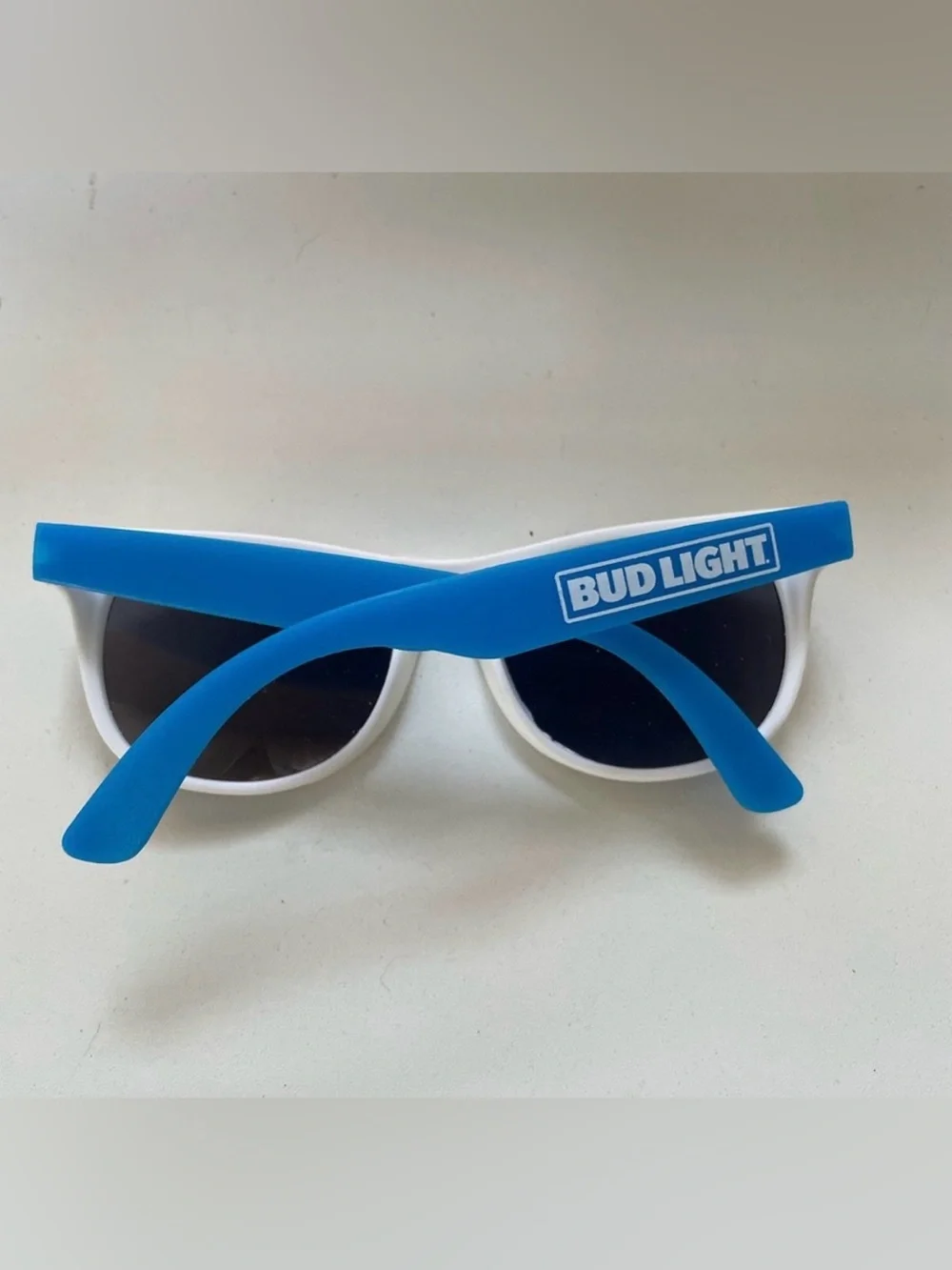 Unisex White Bud Light Frame Sunglasses with Blue Accents
