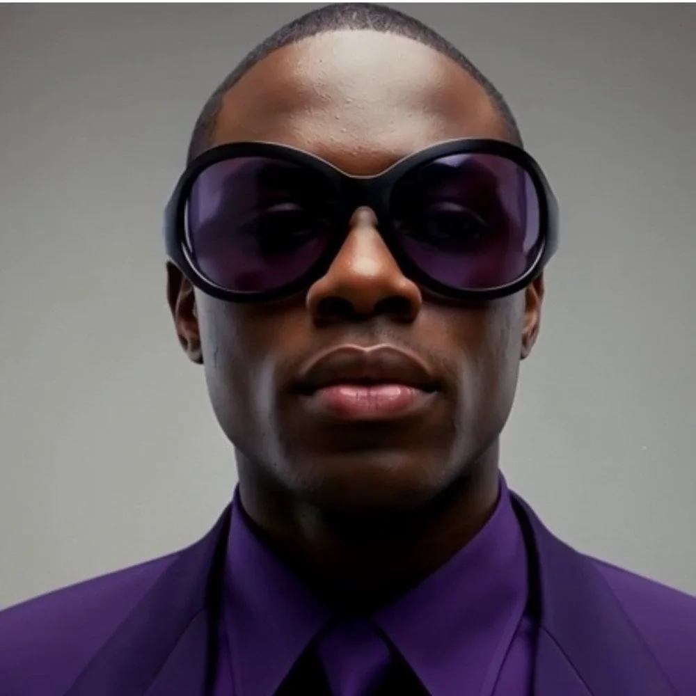 Mens Oversized Bug Eye Sunglasses Black Frame Purple Tinted Lens Cyber Y2K Wrap