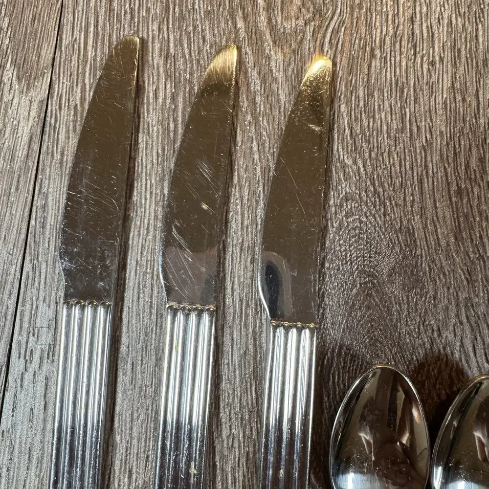Lot of 13 IKEA Strateg Knives Spoons Forks Flatware Ribbed Ehlen Johansson 1990s
