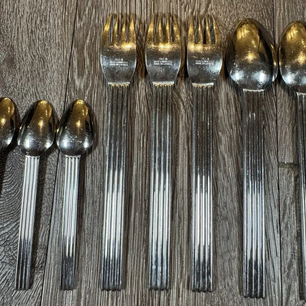 Lot of 13 IKEA Strateg Knives Spoons Forks Flatware Ribbed Ehlen Johansson 1990s