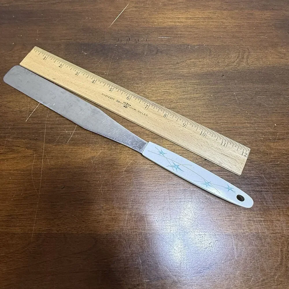 Vintage Atomic Starburst Aqua Blue White Frosting Spreader Spatula Tool