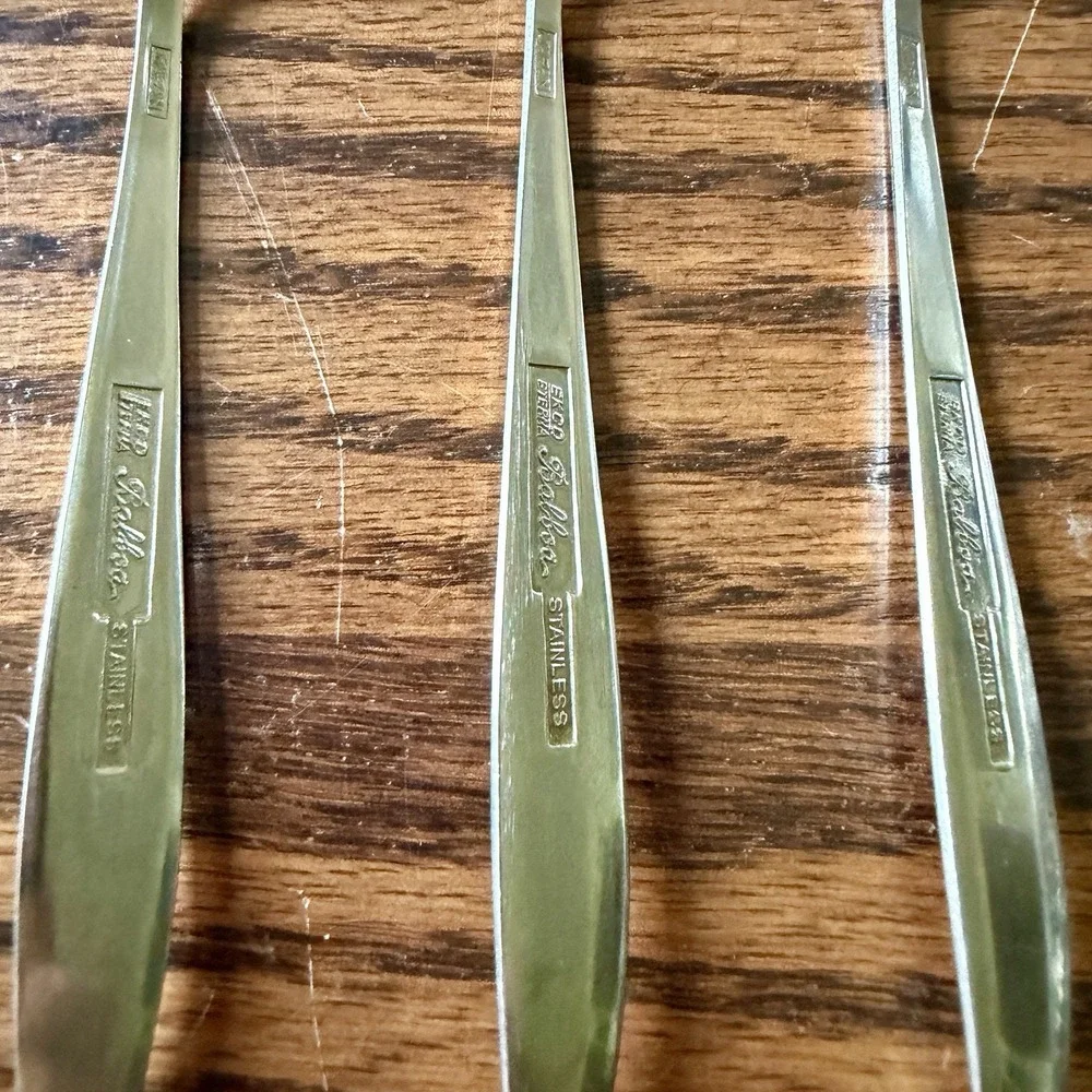 Vintage EKCO Stainless Steel Teaspoons Set of 7 Mid Century Modern Geometric