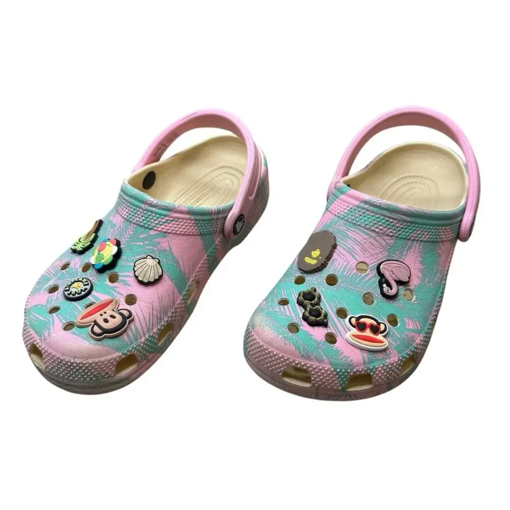 CROCS Kids Pink and Green Water Shoes with Charms