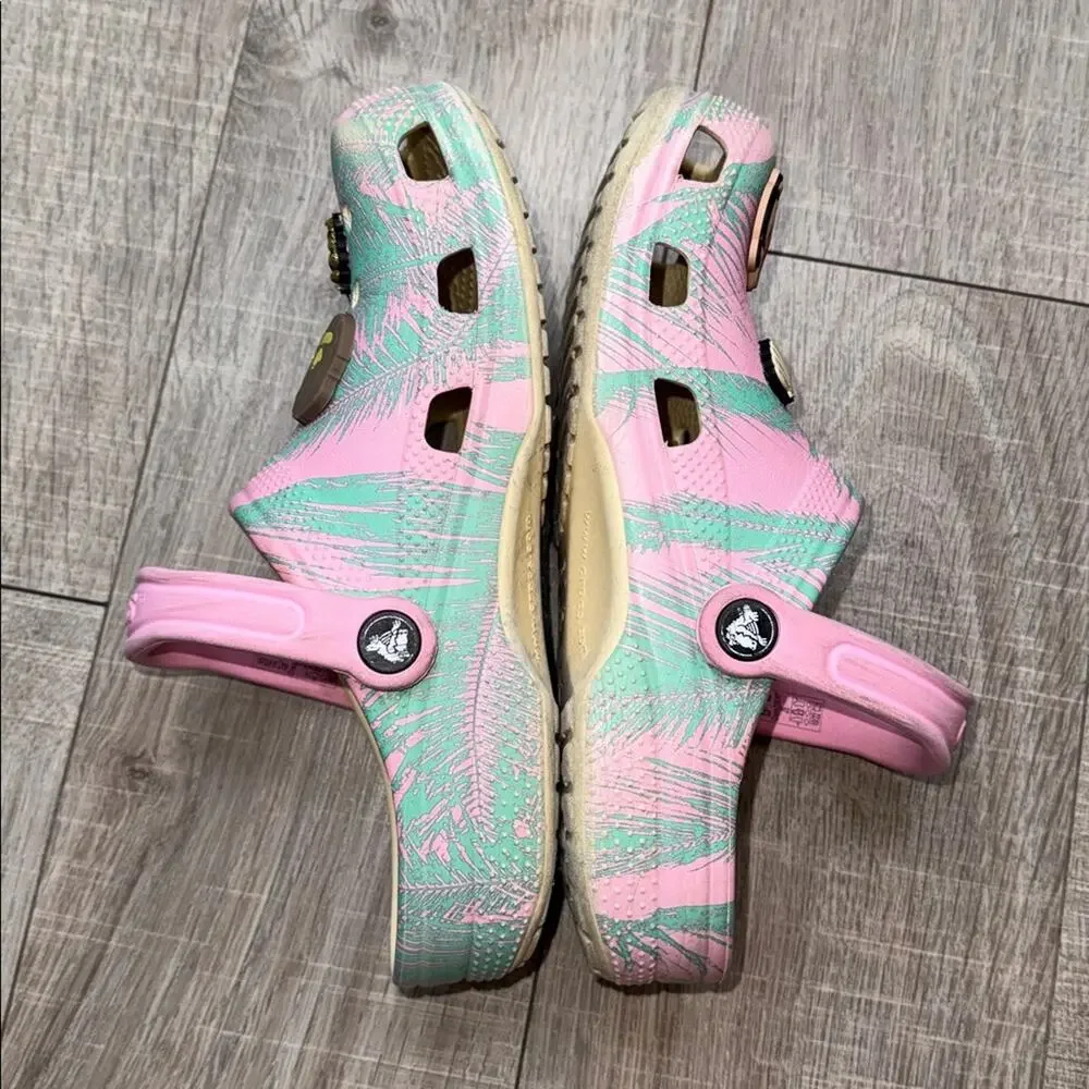 CROCS Kids Pink and Green Water Shoes with Charms