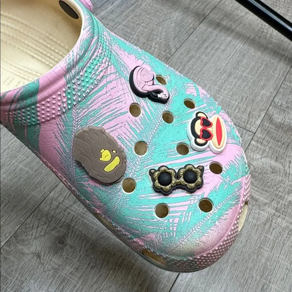 CROCS Kids Pink and Green Water Shoes with Charms