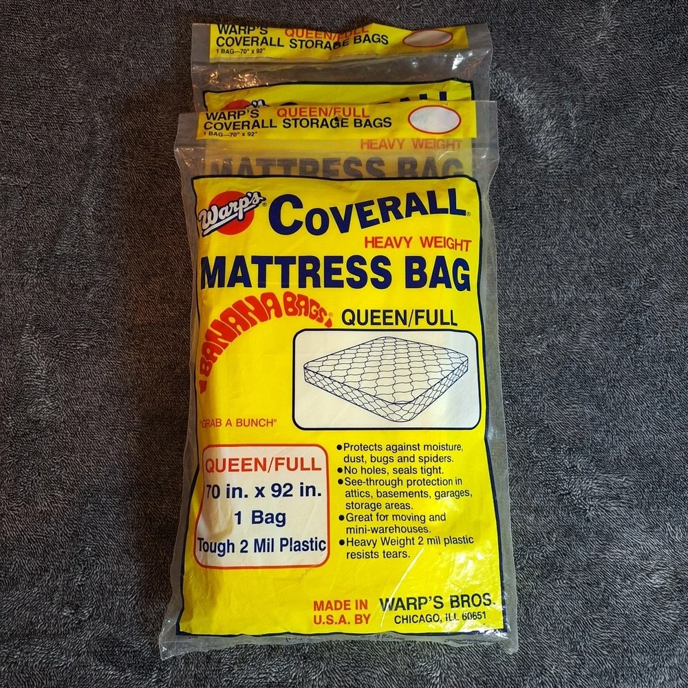 2 Pk Wrap's Coverall Heavy Weight Mattress Bag Queen/Full‎ 2 Mil Plastic Tough