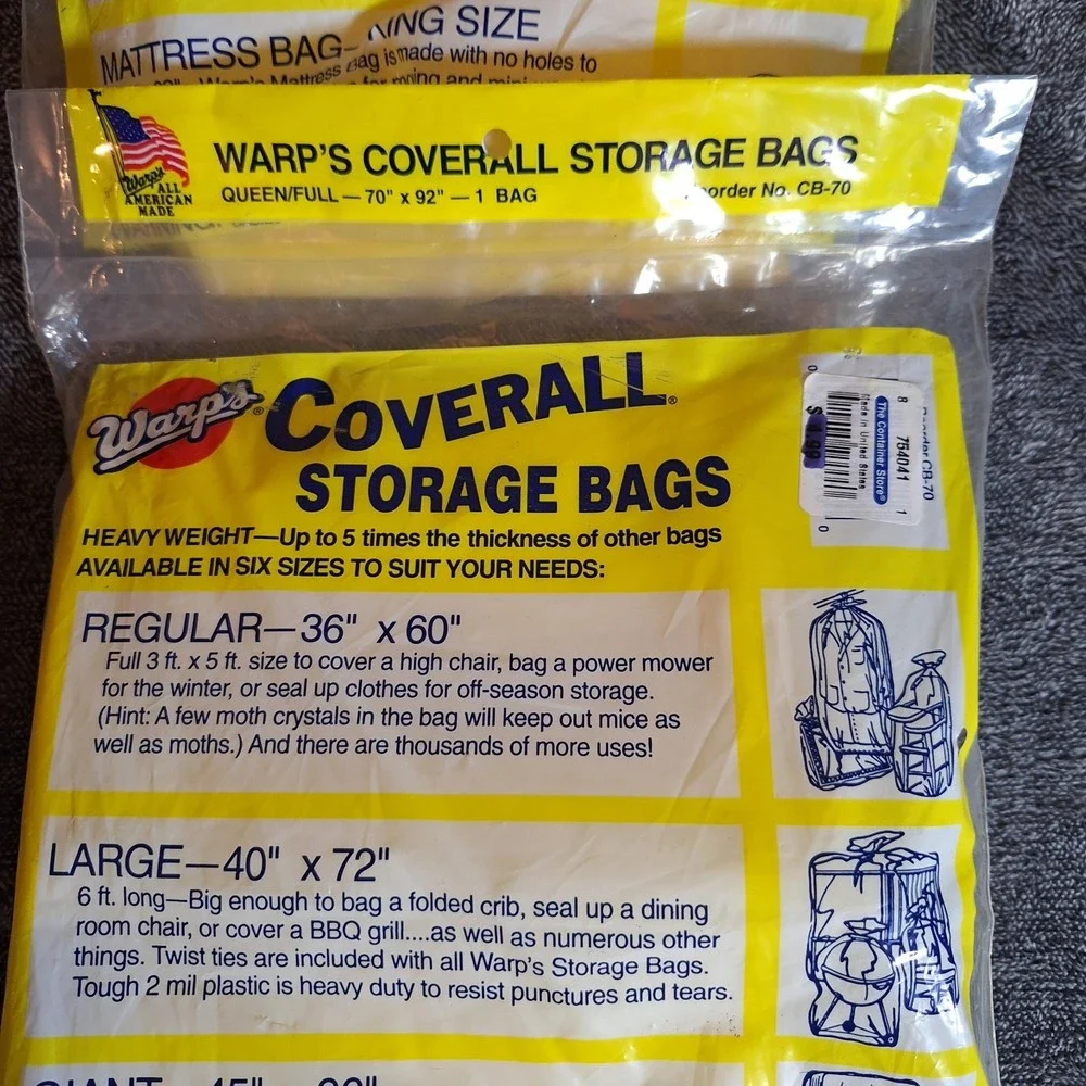 2 Pk Wrap's Coverall Heavy Weight Mattress Bag Queen/Full‎ 2 Mil Plastic Tough