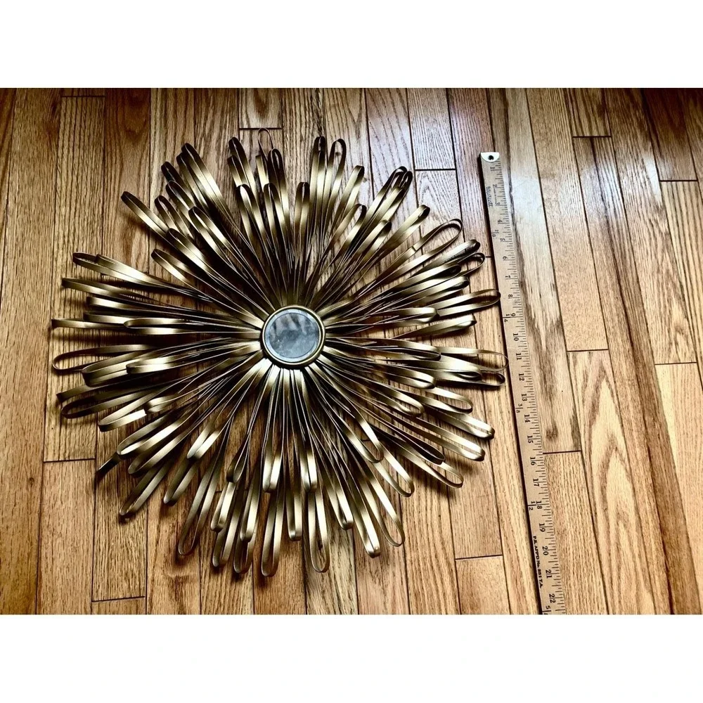 Vintage Starburst Sunburst Mirror Wall Art Gold Metal Mid‎ Century Modern Accent