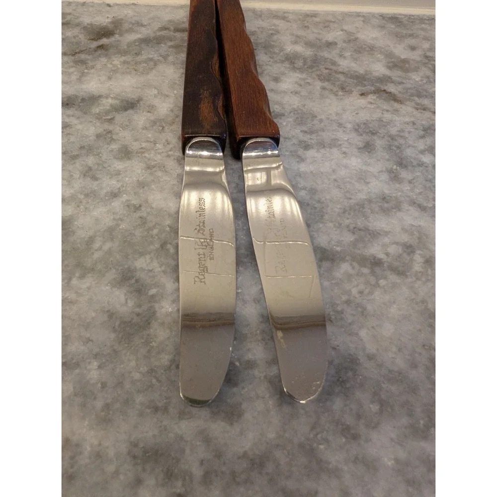 Regent‎ Stainless Knives w/ Decorative Wood Handle Flatware 6.5in 2Pc Set