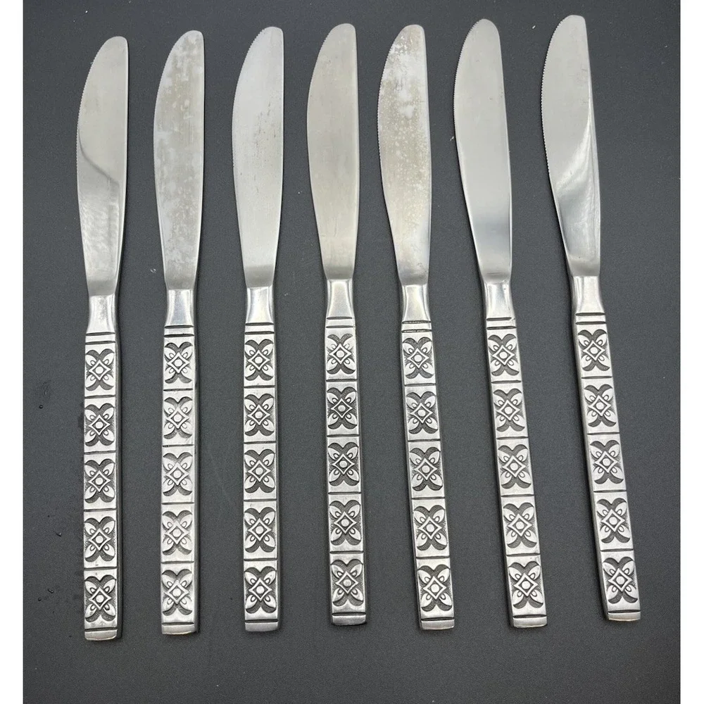 Set Of 7 Ekco‎ Eterna Montalo MCM Stainless Steel Flatware Dinner Knives Japan