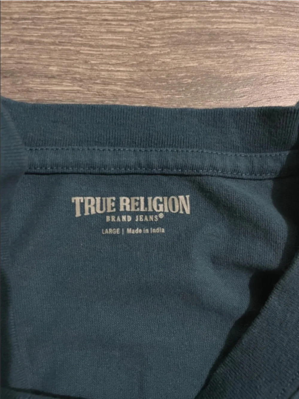 True Religion Men's Short Sleeve Crew Tee - Teal Blue with Gold Logo size Large
