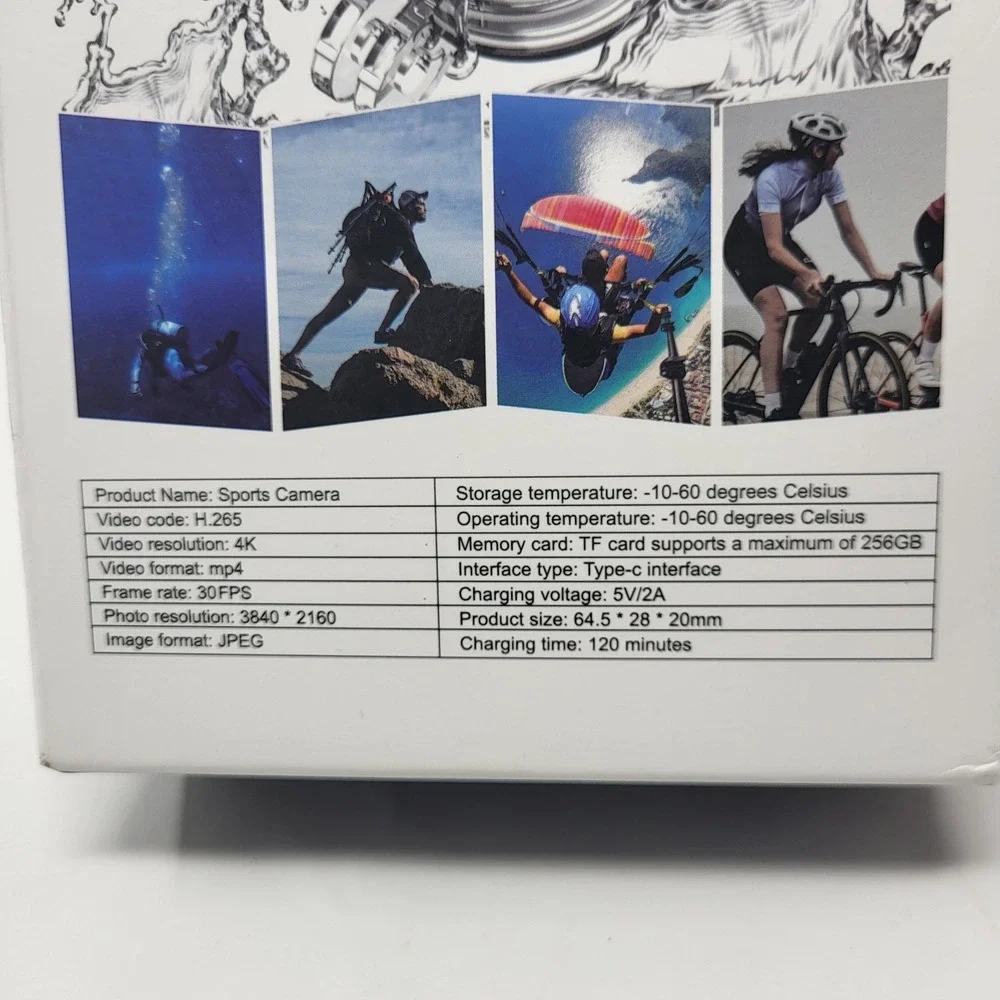 Sports Camera 4K Wifi H.265 White Waterproof‎ Shell Wide Angle Lens