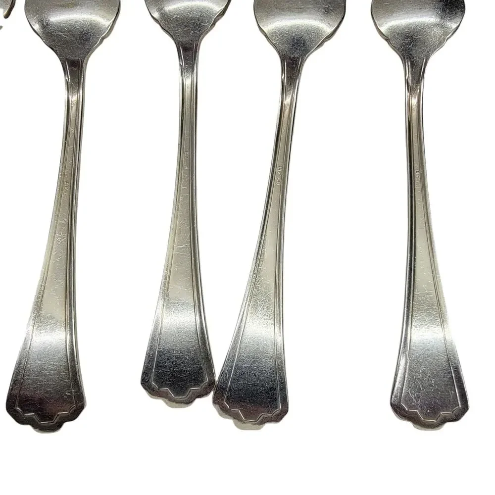 R.C.CO Vintage Silverplate Salad Forks 6 Pc Set Art Deco Stepped Handle