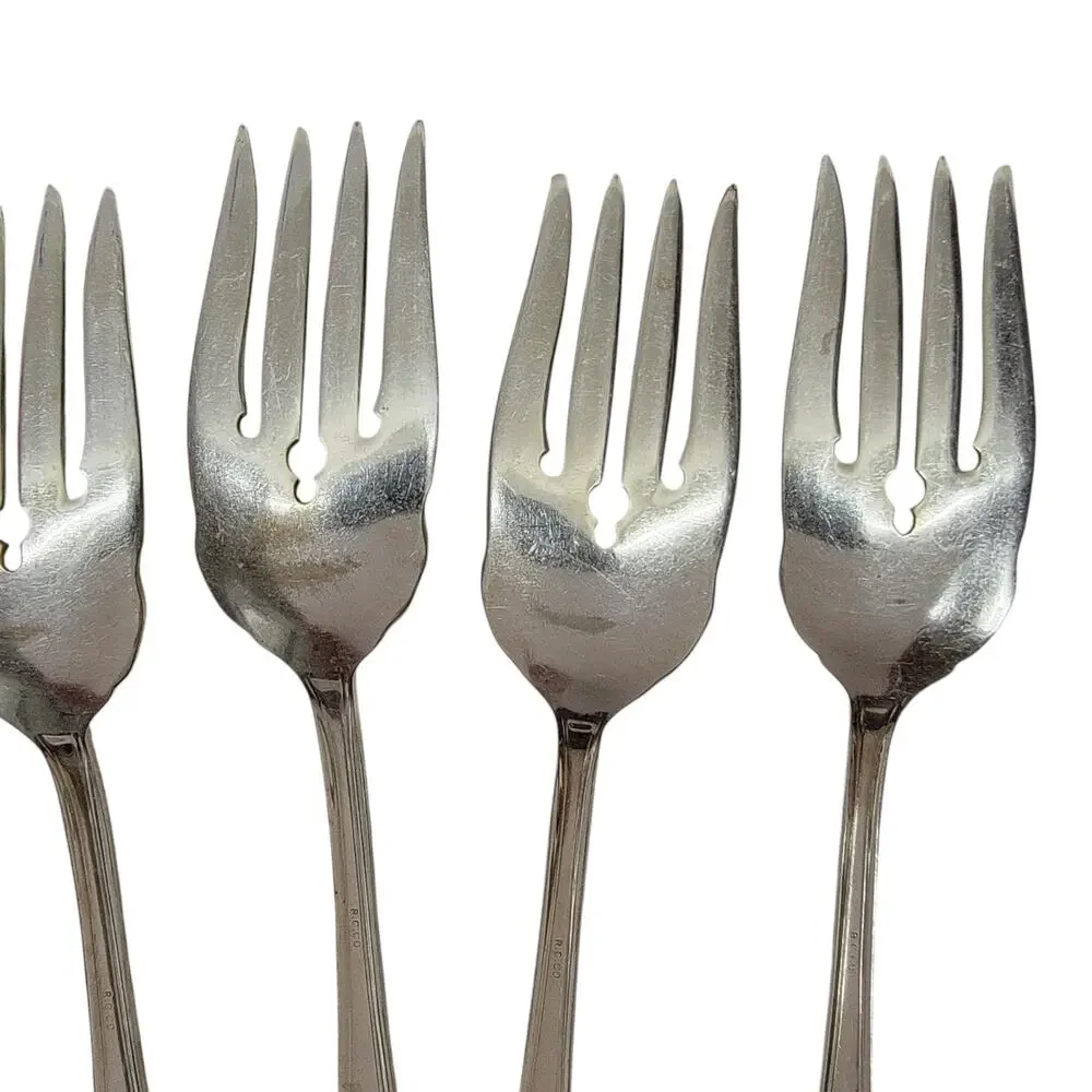 R.C.CO Vintage Silverplate Salad Forks 6 Pc Set Art Deco Stepped Handle