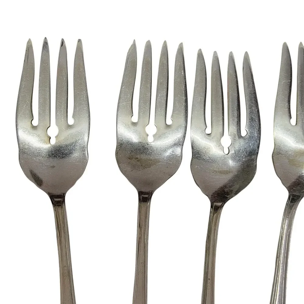 R.C.CO Vintage Silverplate Salad Forks 6 Pc Set Art Deco Stepped Handle