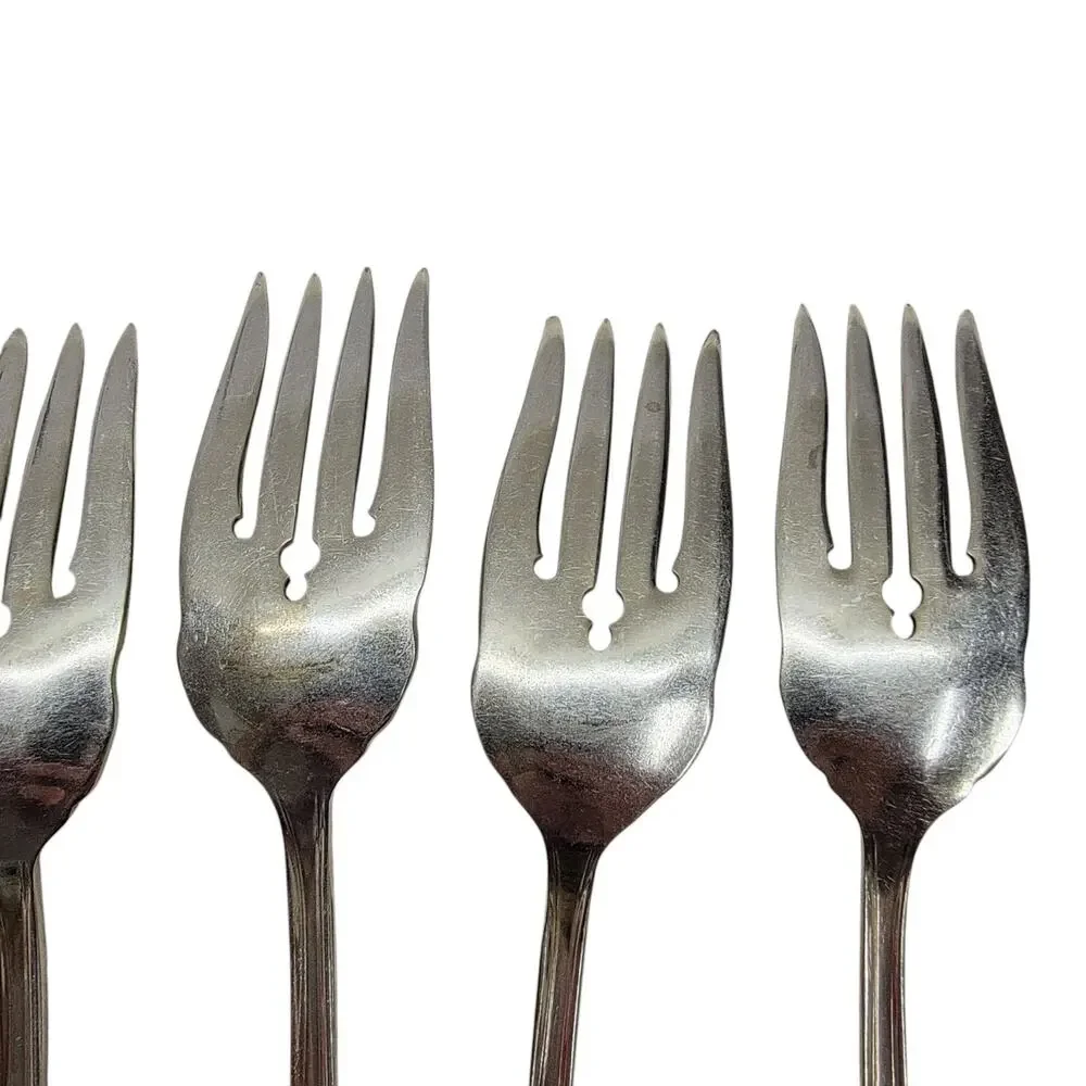 R.C.CO Vintage Silverplate Salad Forks 6 Pc Set Art Deco Stepped Handle
