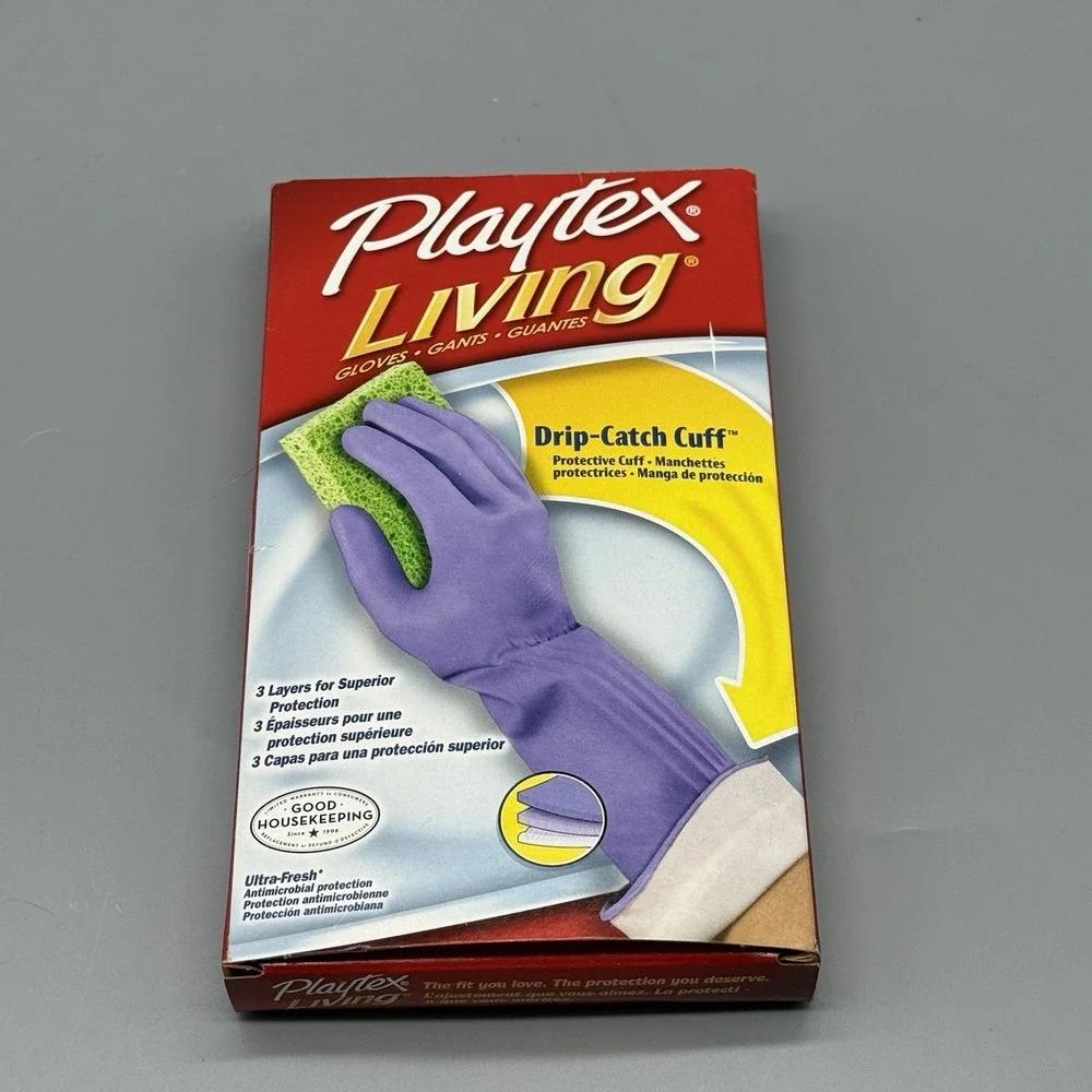 Playtex Living Drip-Catch Cuff Cleaning Gloves Large Purple 1 Pair New NOS